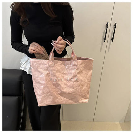 Tote Bag, Retro Letter, Casual Versatile Handbag, Minimalist Transparent, Simple, Commuter, Large-capacity Bag for Women PlatiNum