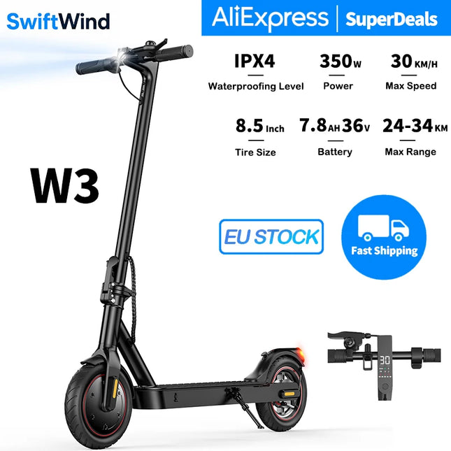 Pneumatico per scooter elettrico W3 da 8,5 pollici Motore da 350 W Batteria 36V7.8Ah Portata 24-34 km Velocità 30 km/h Azionamento posteriore E Scooter con app