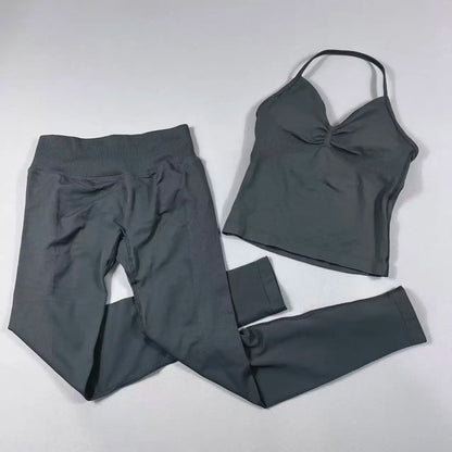 Yoga Gym Set 2 Piece Women Strappy Yoga Bra Top Workout Scrunch Shorts Sports Suit Fitness Clothes Seamless Yoga