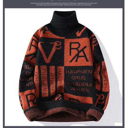 2024 Winter men's flower pattern Sweaters thick O-neck sweater men youth autumn Men's Turtle neck wool Casual Knitwear Pullover