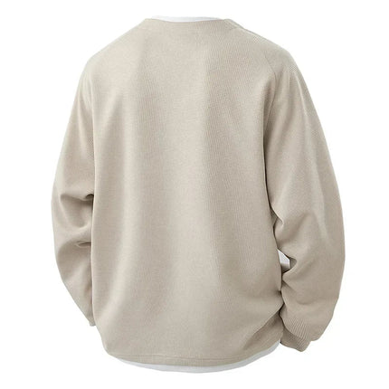Spring and Autumn New Men Henley neck T Shirt Long Sleeve Casual  Solid color T-Shirt Fashion Waffle Fake two-piece Sweatshirts PlatiNum