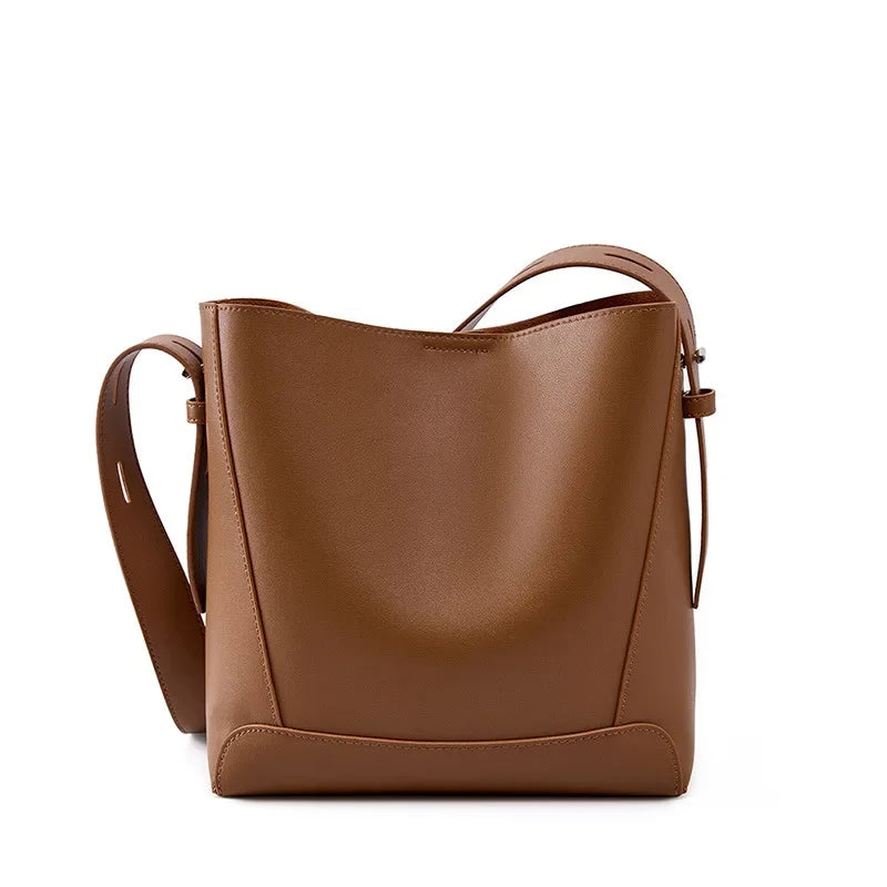 100% Genuine Leather Women Shoulder Bag Large Capacity Cowhide Bucket Bags Fashion Casual Female Crossobdy Bag 2391