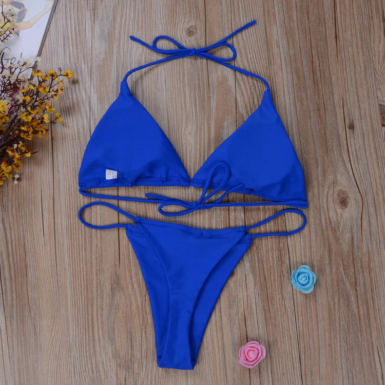 Costume da bagno sexy perizoma con cravatta laterale e cravatta da donna, cinturino diviso, fasciatura regolabile, stile brasiliano, costumi da bagno da donna platinumshop