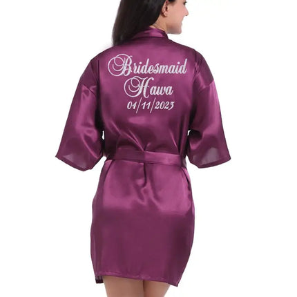 Logo personalizzato Data di matrimonio Nome Accappatoio Abito da sposa in seta sintetica Sposa Damigella d'onore Abiti da sposa Donna Bachelorette Preparewear platinumshop