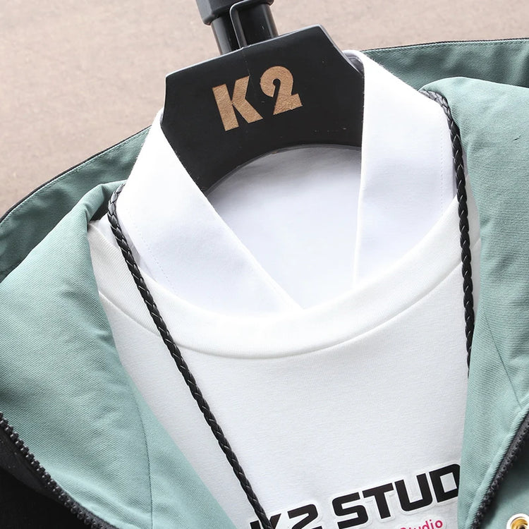 Spring Casual Men Sets Two Pieces Fashion Korean Trend Hooded Jacket + Pants Autumn Baseball Uniform Suit Man Outfit