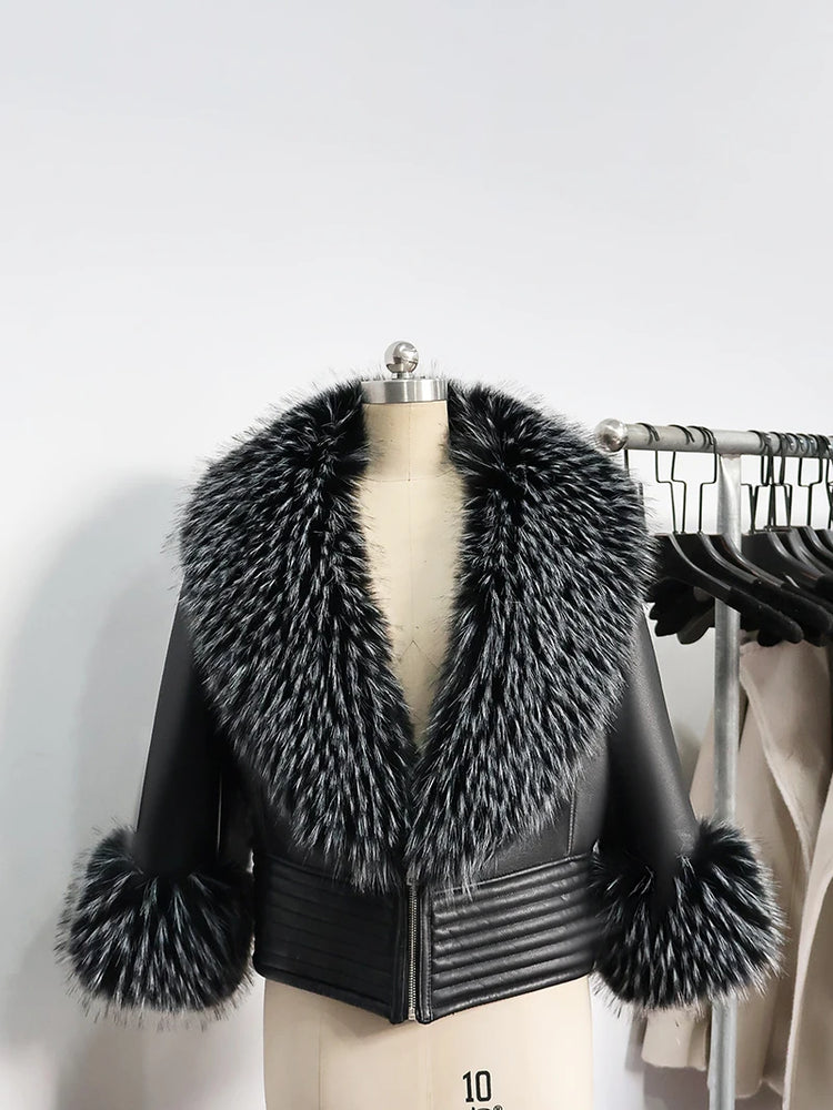 ZADORIN Luxury Winter Faux Raccoon Fur Coat Woman Short Faux Sheepskin Leather Jacket Warm Fur Lined Elegant Woman Clothes Tops