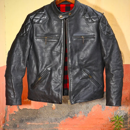 Genuine Leather Jacket Men Black Biker Coat Warm Windproof Snap Collar Zip Pockets Vintage Motorcycle Jacket Autumn Winter