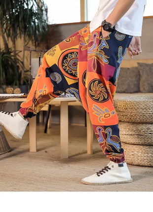 Pantaloni Harem da Uomo 2026 Stile Retrò con Stampa, Pantaloni Jogger Larghi e Comodi con Cavallo Ribassato, Stile Nepal Oversize, Pantaloni Casual da Uomo con Cavallo Ribassato