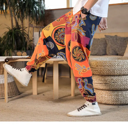Pantaloni Harem da Uomo 2026 Stile Retrò con Stampa, Pantaloni Jogger Larghi e Comodi con Cavallo Ribassato, Stile Nepal Oversize, Pantaloni Casual da Uomo con Cavallo Ribassato