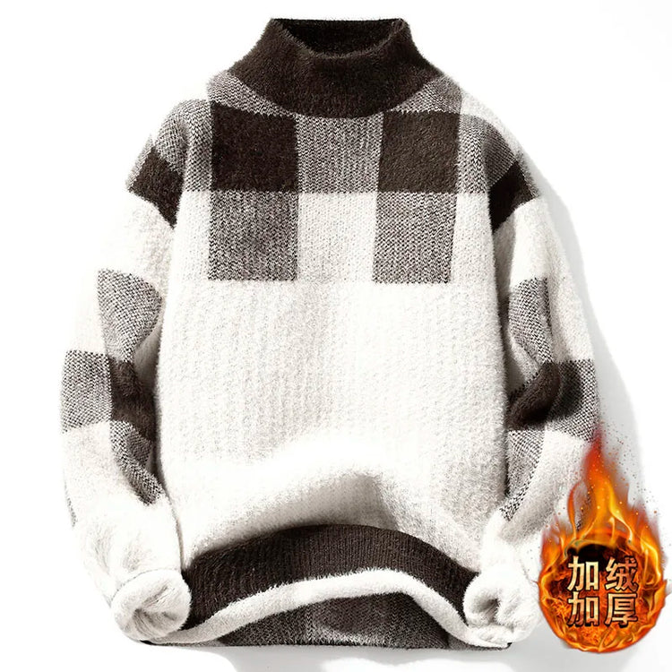 2023 Winter/Autumn Mink velvet High-Quality Fashion Trend Plaid Pattern Sweater Men Casual Loose Warm Sweaters Men Comfortable