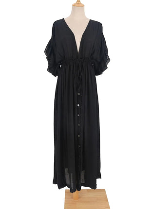 Costume da bagno donna taglie forti copricostume con scollo a V profondo costume da bagno Bikini Coverup abito lungo Kimono caftano diviso platinumshop