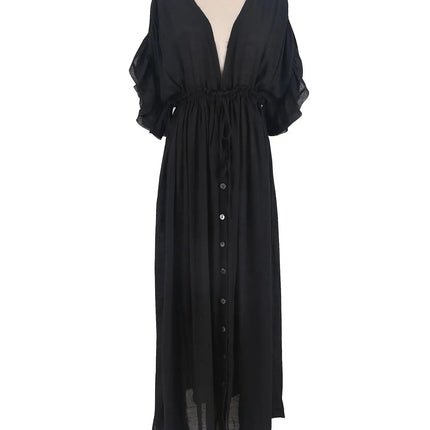 Costume da bagno donna taglie forti copricostume con scollo a V profondo costume da bagno Bikini Coverup abito lungo Kimono caftano diviso platinumshop
