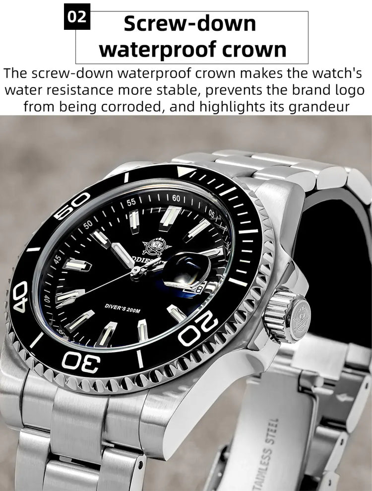 ADDIESDIVE New AD2510 Luxury Men's Diving Watch 41mm BGW9 Luminous Enamel Dial Screw-down Crown Durable Stainless Steel Strap