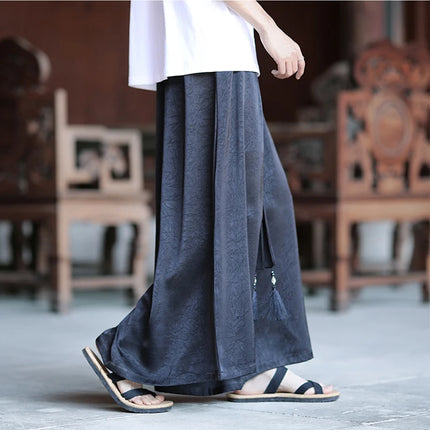 Pantaloni stile cinese da uomo nuovi pantaloni larghi casual in seta di ghiaccio a gamba larga pantaloni da uomo kimono alla moda retrò comodi e traspiranti