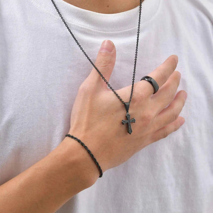 Set di Gioielli Hip Hop da Uomo 3 Pezzi, Ciondolo a Croce in Acciaio Inossidabile, Bracciale con Catena a Corda Intrecciata, Set di Gioielli Regalo per Papà, Figlio, Marito platinumshop