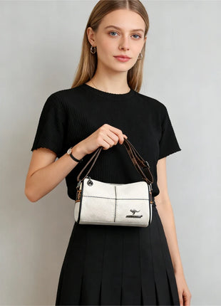 Elegante Borsa a Tracolla in Pelle per Donna, Bianca, Piccola, con Cinturino Regolabile