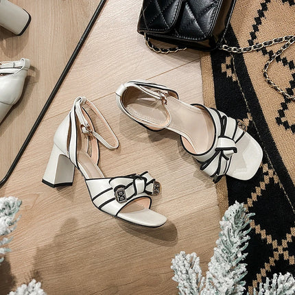 【JOCHEBED HU】2026 New Summer Retro Women's High Heels Thick Heel Square Toe Back Empty Shoes Trend 33-46