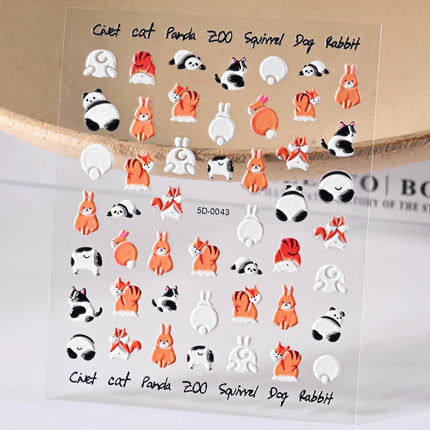 1Pcs 5D Lovely Dog/Cat Nail Art Stickers Cartoon Puppy Kitten Pet Animal Adhesive Nail Decals Y2K Manicure Decorations Sliders &