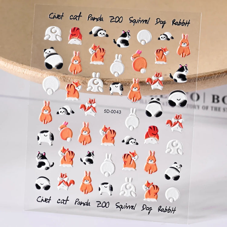1Pcs 5D Lovely Dog/Cat Nail Art Stickers Cartoon Puppy Kitten Pet Animal Adhesive Nail Decals Y2K Manicure Decorations Sliders &