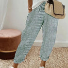 Pantaloni casual con coulisse in vita elastica stampata a righe larghe alla moda da donna europea e americana transfrontaliera estiva platinumshop