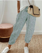Pantaloni casual con coulisse in vita elastica stampata a righe larghe alla moda da donna europea e americana transfrontaliera estiva platinumshop