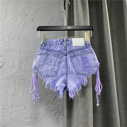 Nuovi Shorts Estivi da Donna 2026 Viola, Sexy a Vita Bassa, con Bottoni, in Denim a Trapezio con Bretelle, Hot Pants Femminili - platinumshop
