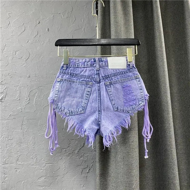 Nuovi Shorts Estivi da Donna 2026 Viola, Sexy a Vita Bassa, con Bottoni, in Denim a Trapezio con Bretelle, Hot Pants Femminili - platinumshop