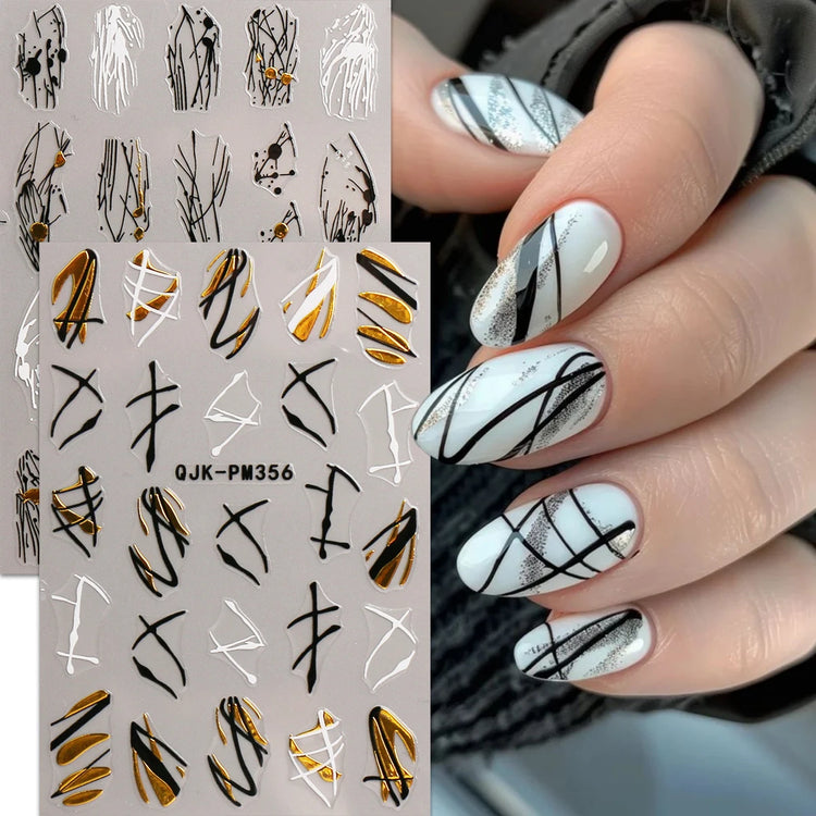2/4pcs Simple Geometric Line Nail Art Stickers, Metallic Lines, Stars, Letter Design, 3D Stickers, DIY, Holiday Gifts, Y2K