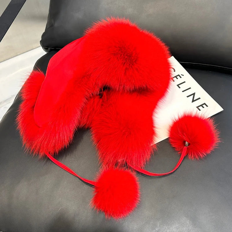 2026 100% Real Fox Fur Hats Women's Russian Ushanka Aviator Trapper Snow Skiing Hat Caps Earflap Winter Raccoon Fur Outerwear Ha