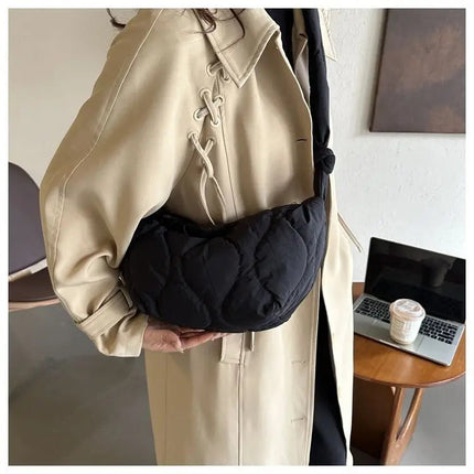 Puffer Shoulder Bag for Women Soft Down Cotton Padded Tote Handbag Purse Quilted Cross Body Bag Solid Color Bubbles Cloud Bag PlatiNum