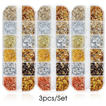 12 Color Gold Foils Gorgeous Nails Glitter Random Aluminum Flakes Paillette Chip Nail Design Shinny Sparkles Nail Art Decoration 2028