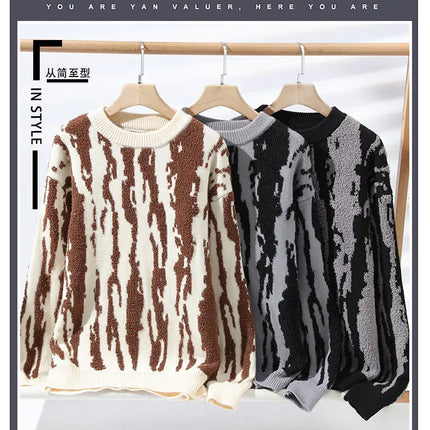 Harajuku Sweater Men's Y2K Knitted Printing Sweater Men's Wool Pullover Men's Retro Knitted Color Block Tops