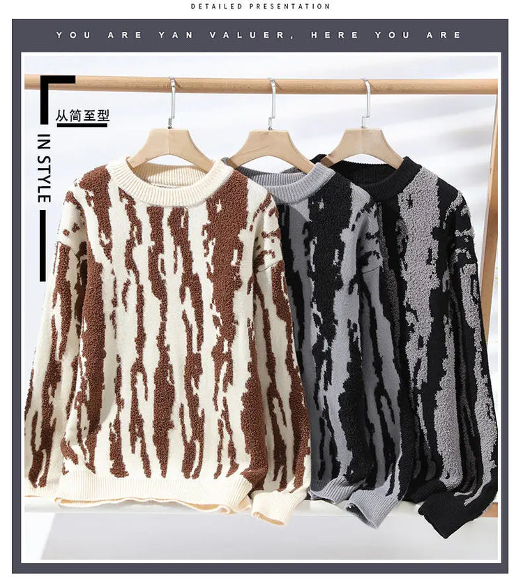 Harajuku Sweater Men's Y2K Knitted Printing Sweater Men's Wool Pullover Men's Retro Knitted Color Block Tops