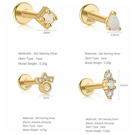 CANNER 1PC 925 Sterling Silver Exquisite Crown Opal Piercing Earring for Women Ear Studs Cartilage Earring Body Jewelry Gift PlatiNum