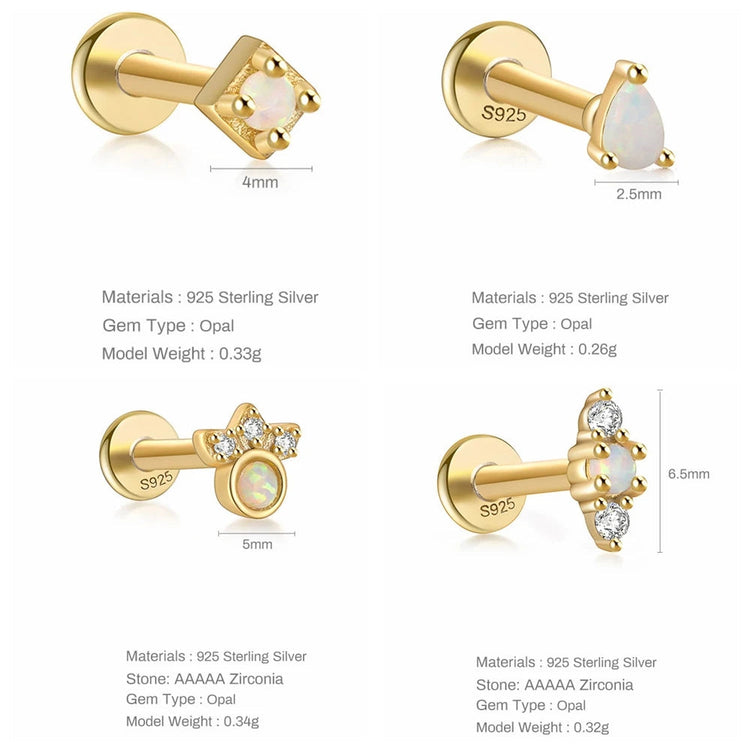 CANNER 1PC 925 Sterling Silver Exquisite Crown Opal Piercing Earring for Women Ear Studs Cartilage Earring Body Jewelry Gift PlatiNum