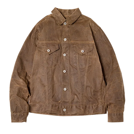 Maden Amekaji Retro Male Oil Waxed Jacket Canvas Cotton Khaki Military Uniform Light Casual Work Safari Style Coats Man Clothing