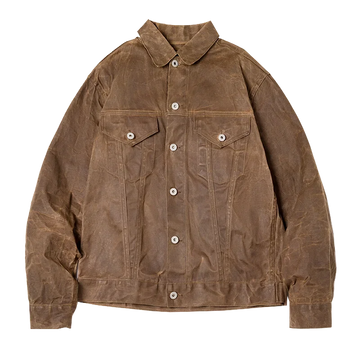 Maden Amekaji Retro Male Oil Waxed Jacket Canvas Cotton Khaki Military Uniform Light Casual Work Safari Style Coats Man Clothing