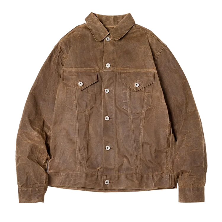 Maden Amekaji Retro Male Oil Waxed Jacket Canvas Cotton Khaki Military Uniform Light Casual Work Safari Style Coats Man Clothing