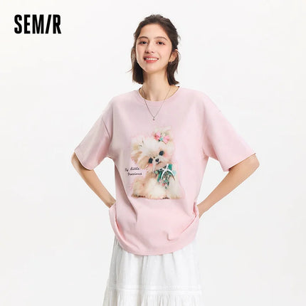 T-shirt lunga Semir con fiocco da donna, vestibilità ampia in cotone, nuova collezione estiva 2025, top grafico carino per ragazze adolescenti