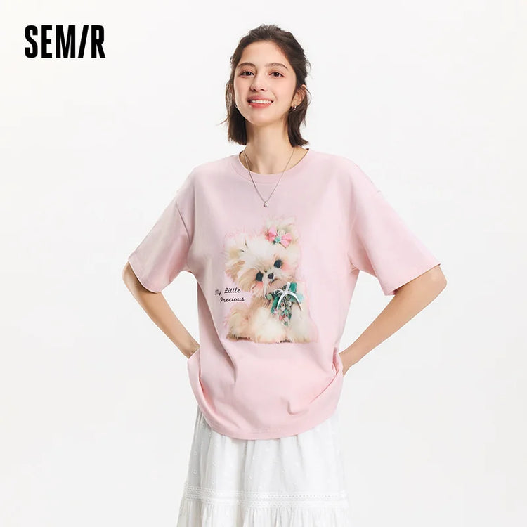 T-shirt lunga Semir con fiocco da donna, vestibilità ampia in cotone, nuova collezione estiva 2025, top grafico carino per ragazze adolescenti