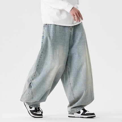Pantaloni a gamba larga in denim Pantaloni casual alla moda da uomo Pantaloni larghi a lanterna Hip Hop Jeans streetwear Pantaloni elastici in vita maschile oversize