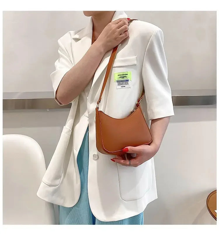New Women's Fashion Handbags Retro Solid Color PU Leather Shoulder Underarm Bag Casual Women Hobos Handbags sac à main femme PlatiNum