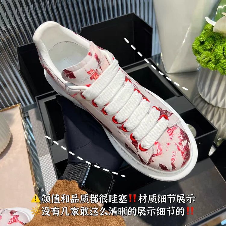 American European Fashion Casual Shoes Unisex White Platform Sneakers Man Sport Shoes In Printing Leather Women Heighten Loafers