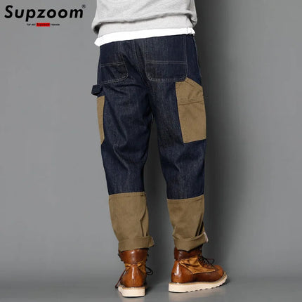 Supzoom New Arrival Hot Sale Top Fashion Autumn Zipper Fly Stonewashed Casual Patchwork Cargo Denim Pockets Cotton Jeans Men PlatiNum