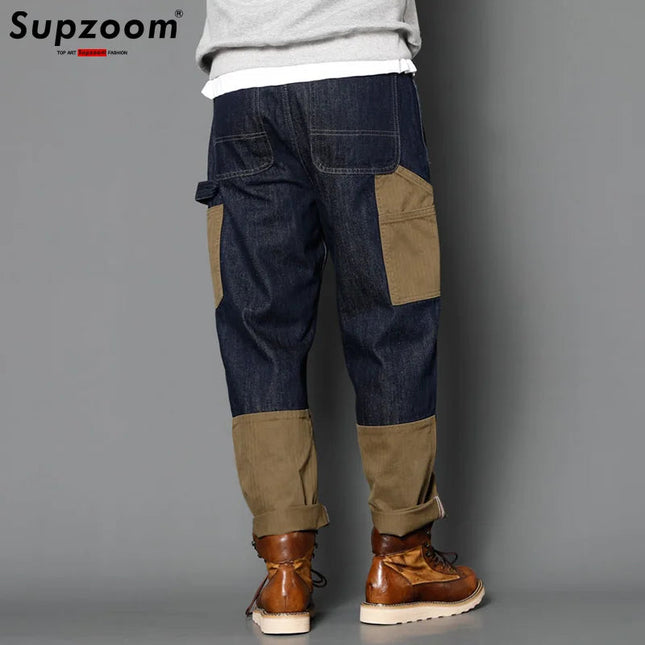 Supzoom New Arrival Hot Sale Top Fashion Autumn Zipper Fly Stonewashed Casual Patchwork Cargo Denim Pockets Cotton Jeans Men PlatiNum