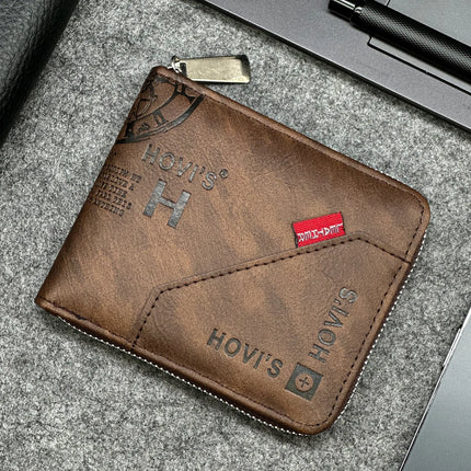 Portafoglio da uomo sottile in PU con cerniera - Dimensioni compatte per monete e carte - Design aziendale