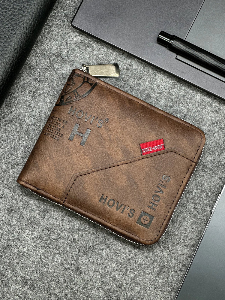 Portafoglio da uomo sottile in PU con cerniera - Dimensioni compatte per monete e carte - Design aziendale
