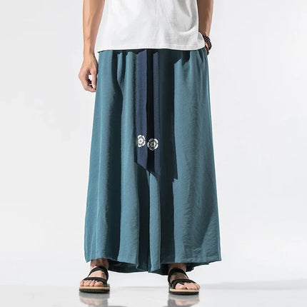 Pantaloni Larghi da Uomo Stile Kimono Giapponese 2026, Joggers Retrò, Pantaloni Larghi in Lino Stile Yukata, Pantaloni Robe Nepal con Cavallo Ampio