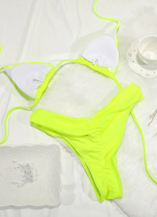 Set Bikini Sexy con Pieghe, Micro Bikini Tinta Unita, Costume da Bagno Femminile a Triangolo, Abbigliamento da Spiaggia platinumshop