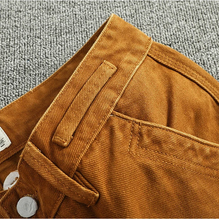 Retro heavy simple cargo pants men's loose straight leg casual pants pure cotton twill woven 3D vertical cut cone pants
